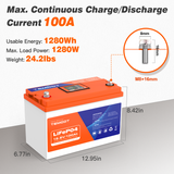 Temgot LiFePO4 12V 100Ah 1280Wh Battery with Touchable LCD Screen, Built-in 100A BMS & Bluetooth, 5000+ Cycles, Ideal for RVs & Trailers, Trolling Motors, Home Energy, UPS Backup