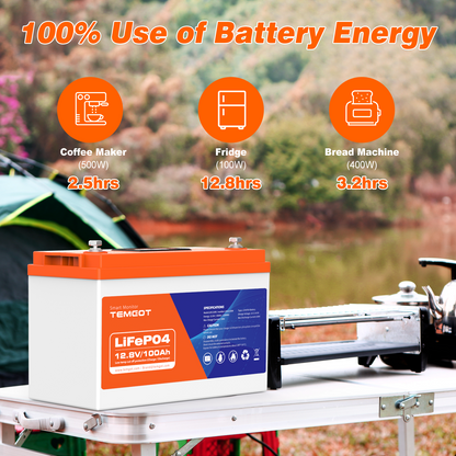 Smart 12V 100AH Low Temp Cutoff LiFePO4 Lithium Battery with Touchable Display & APP Monitoring