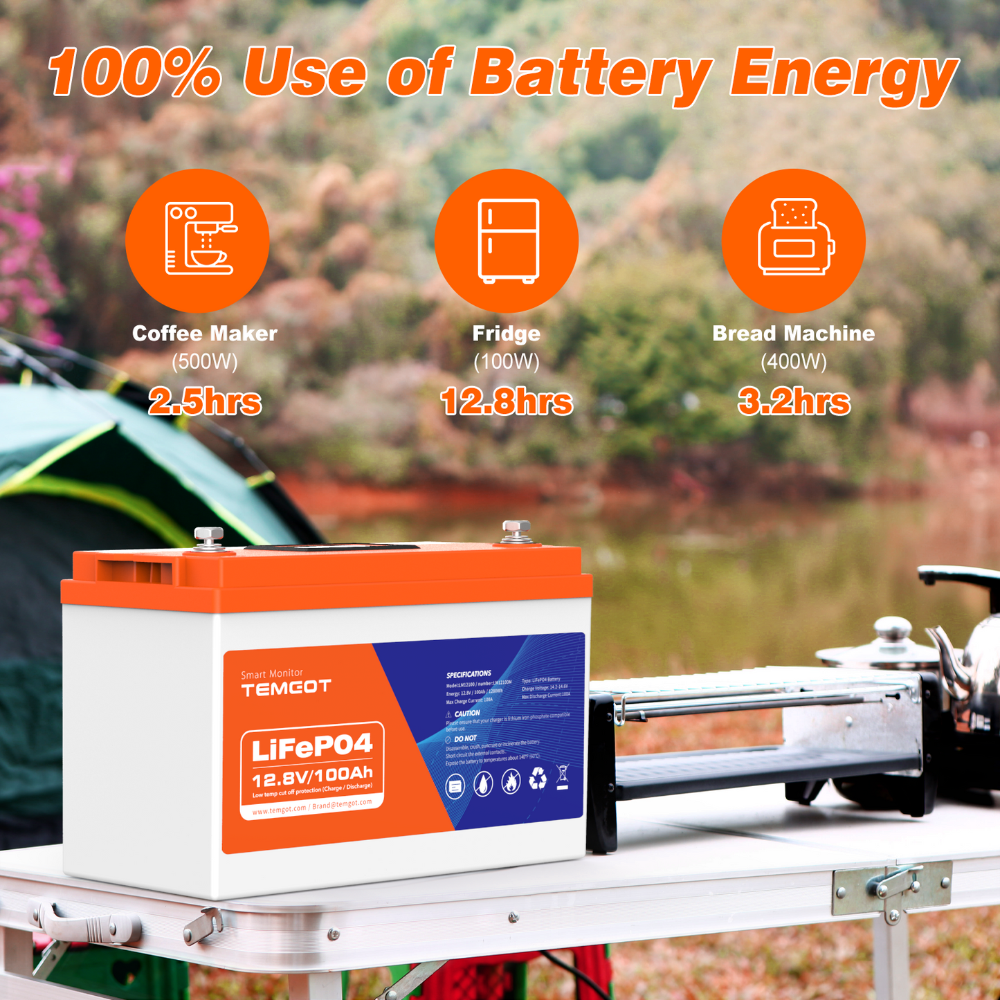 Smart 12V 100AH Low Temp Cutoff LiFePO4 Lithium Battery with Touchable –  Temgot