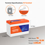 12V 7Ah Battery, Rechargeable LiFePO4 Battery, Built-in 7A BMS, 5000+ Deep Cycle